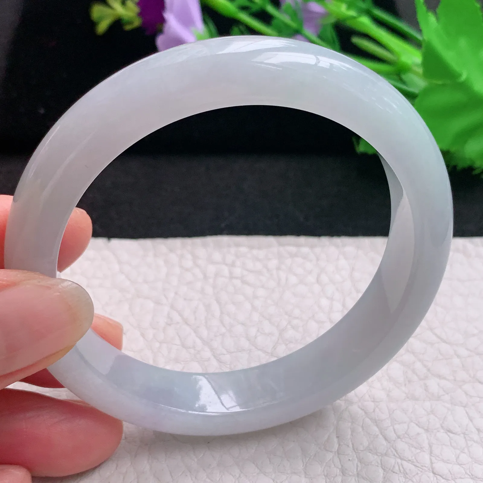 hh实拍57*12*8.5平安镯 天然缅甸翡翠A货玉手镯淡冰紫底宽边玉手环