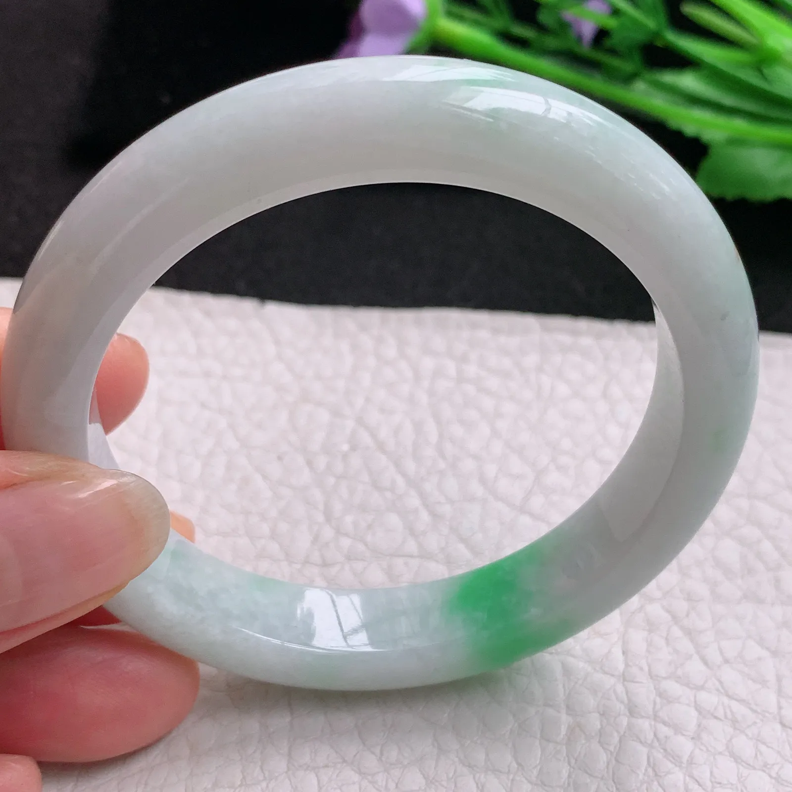 nr实拍54.5*10.5*8平安镯 天然缅甸翡翠A货玉手镯飘绿秀气宽边玉手环