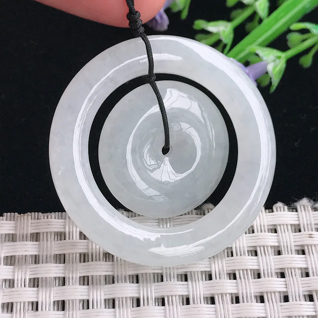 实拍A货翡翠39/6老坑冰润起胶母子扣平安扣吊坠翡翠挂件