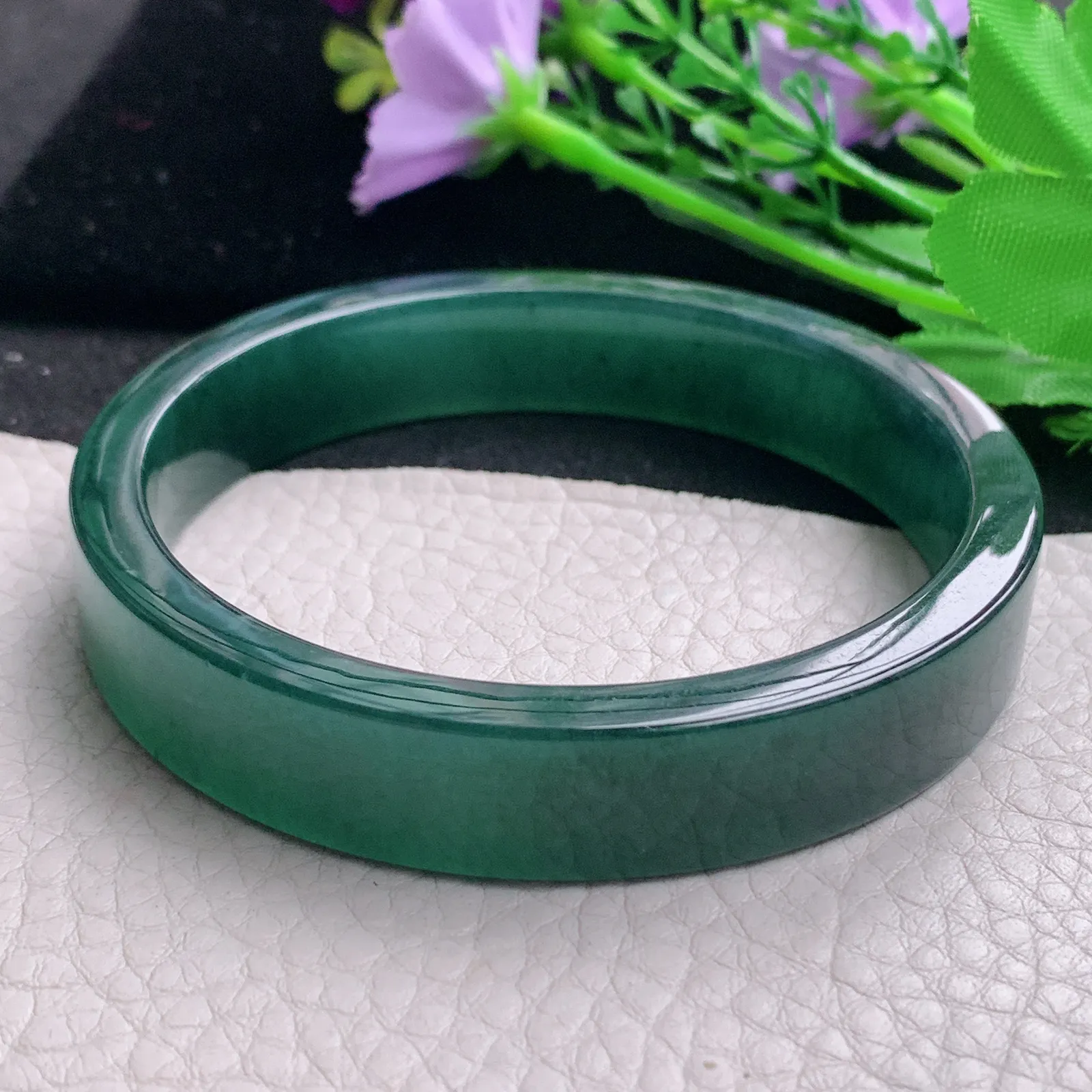 mq大圈口63.5*12.6*6.2宽扁镯 天然翡翠A货玉手镯蓝韵水润宽边玉手环