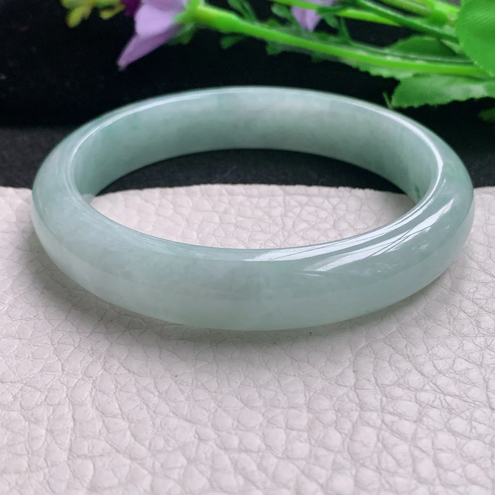 nr实拍57*12*7.6平安镯 天然缅甸翡翠A货玉手镯冰飘花秀气宽边玉手环