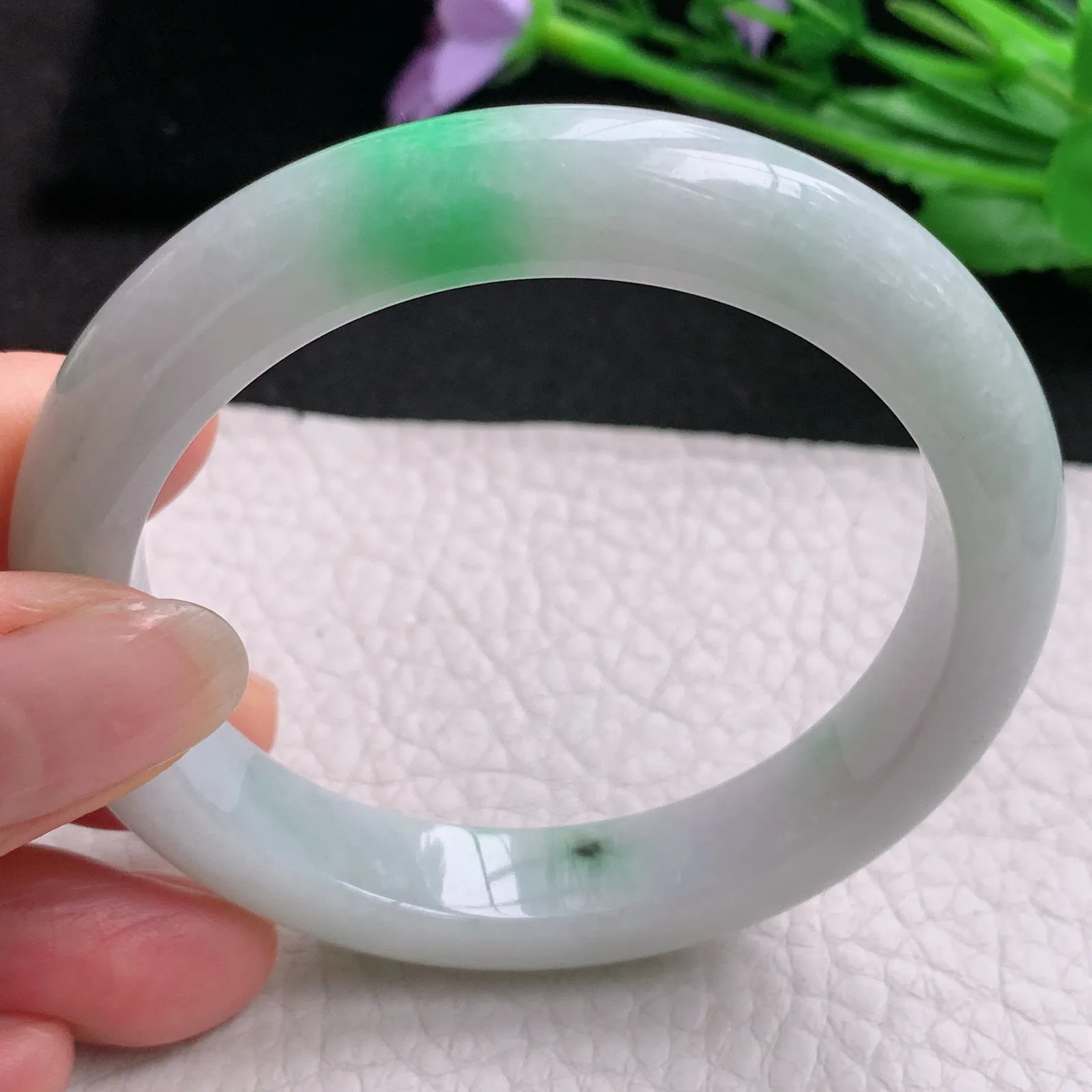 nr实拍54.5*10.5*8平安镯 天然缅甸翡翠A货玉手镯飘绿秀气宽边玉手环