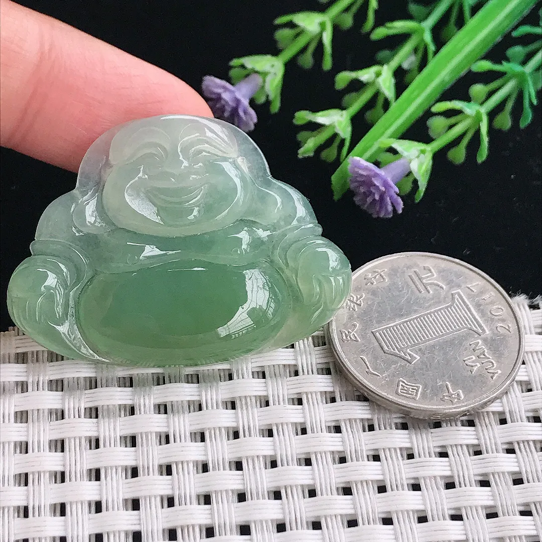 实拍A货翡翠31.5/42.8/5.5老坑冰胶果冻满绿佛公吊坠翡翠玉佛挂件