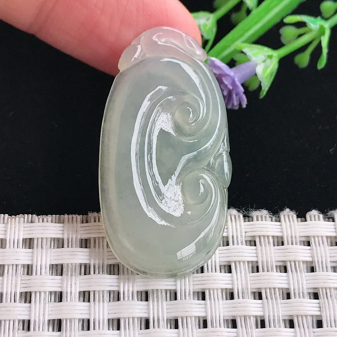 实拍A货翡翠37.6/19.6/4老坑冰胶水灵冰晴如意吊坠正装翡翠挂件