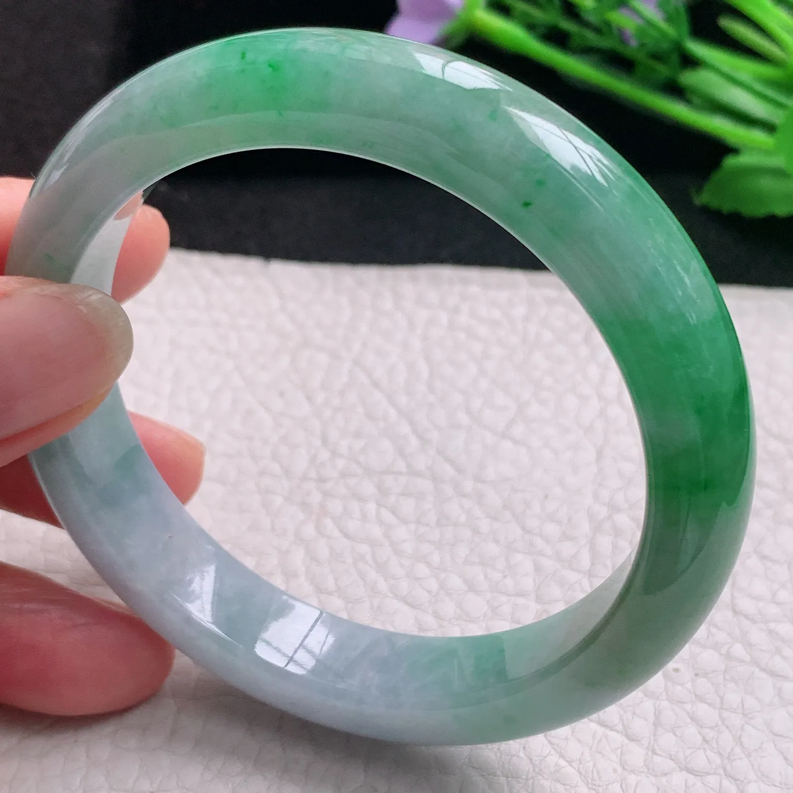 mq实拍59*12.3*8.8平安镯 天然缅甸翡翠A货玉手镯辣绿水润宽边玉手环