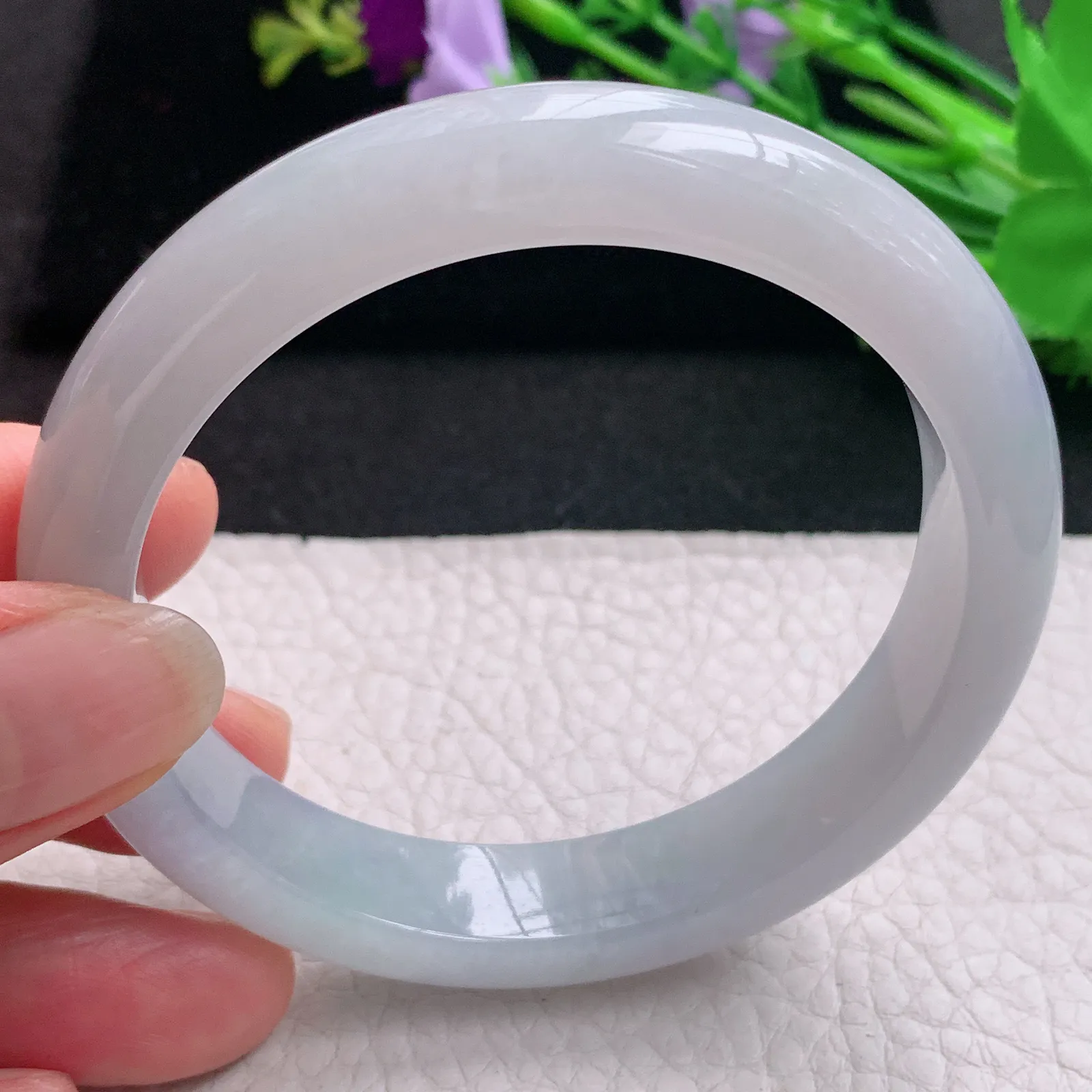 hh实拍57*12*8.5平安镯 天然缅甸翡翠A货玉手镯淡冰紫底宽边玉手环