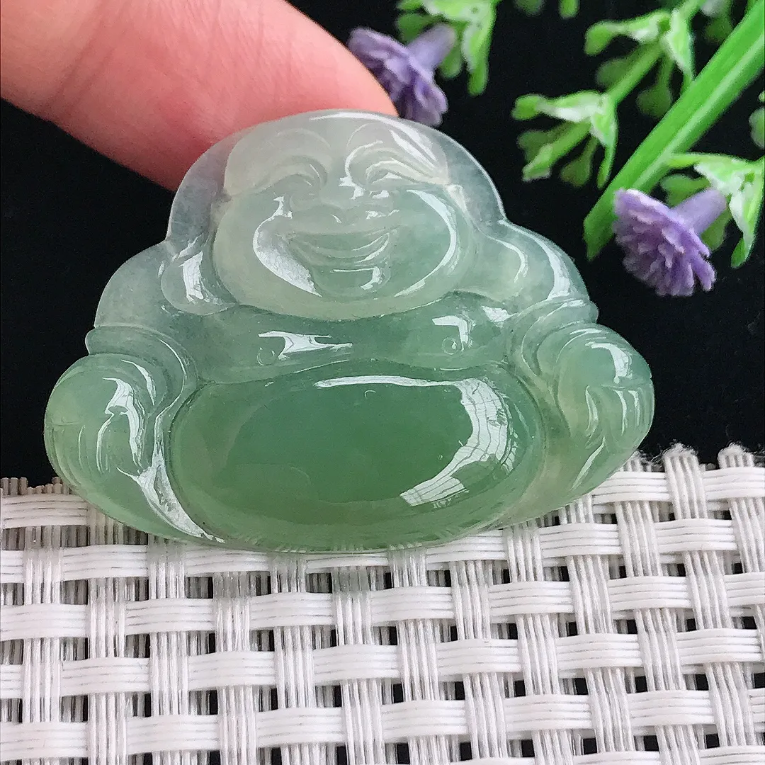 实拍A货翡翠31.5/42.8/5.5老坑冰胶果冻满绿佛公吊坠翡翠玉佛挂件