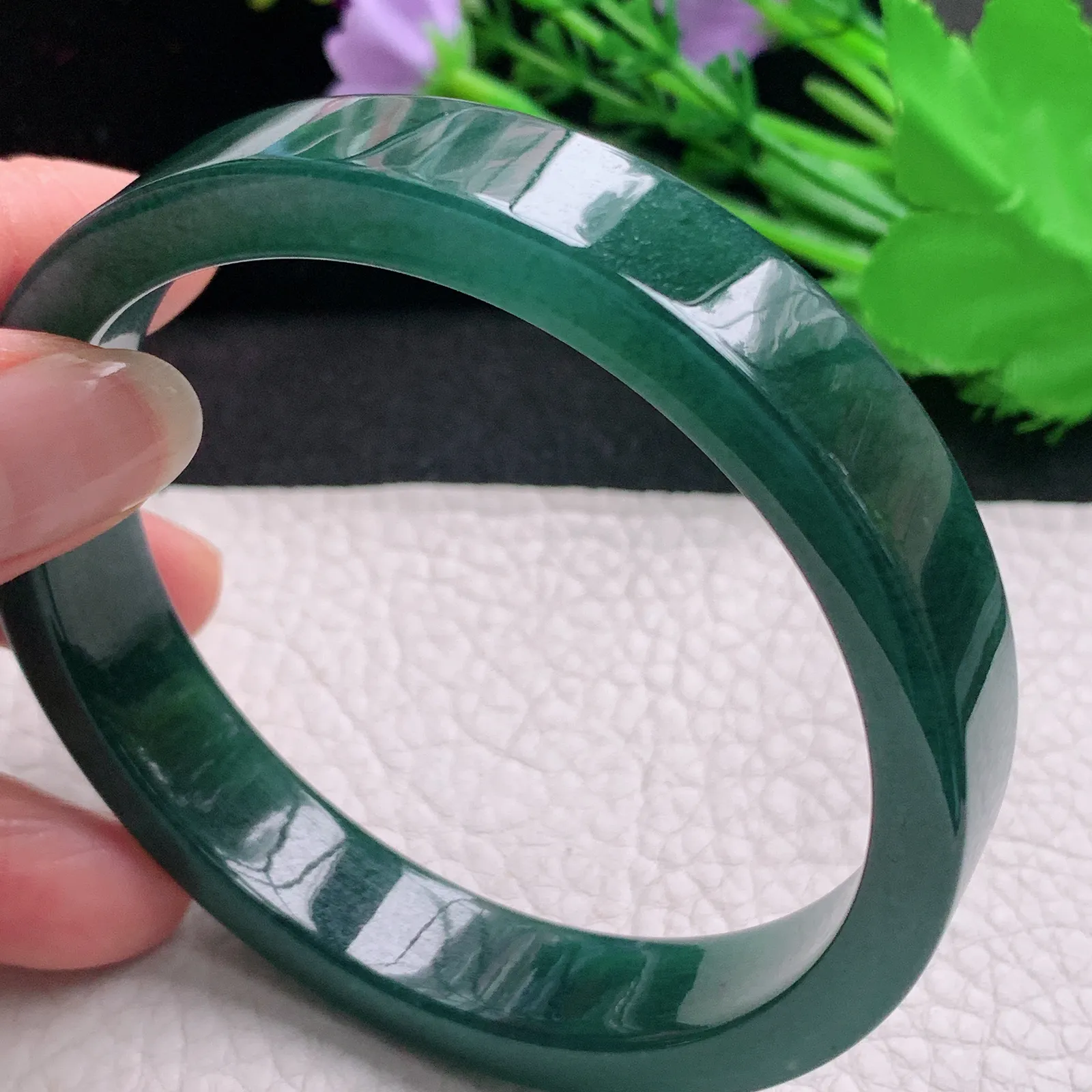 mq大圈口63.5*12.6*6.2宽扁镯 天然翡翠A货玉手镯蓝韵水润宽边玉手环