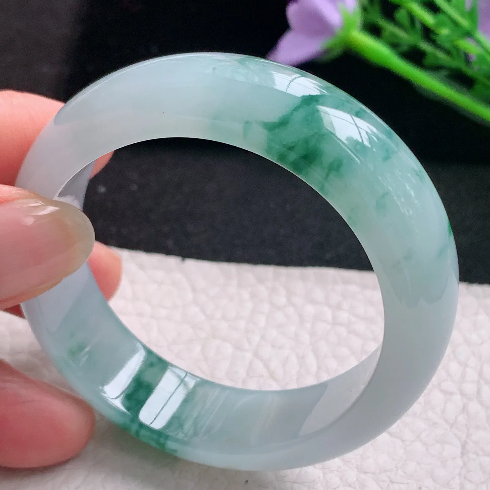 mq实拍53.5*45.8*13.6*7.2贵妃镯 天然缅甸翡翠A货玉手镯冰飘花玉手环