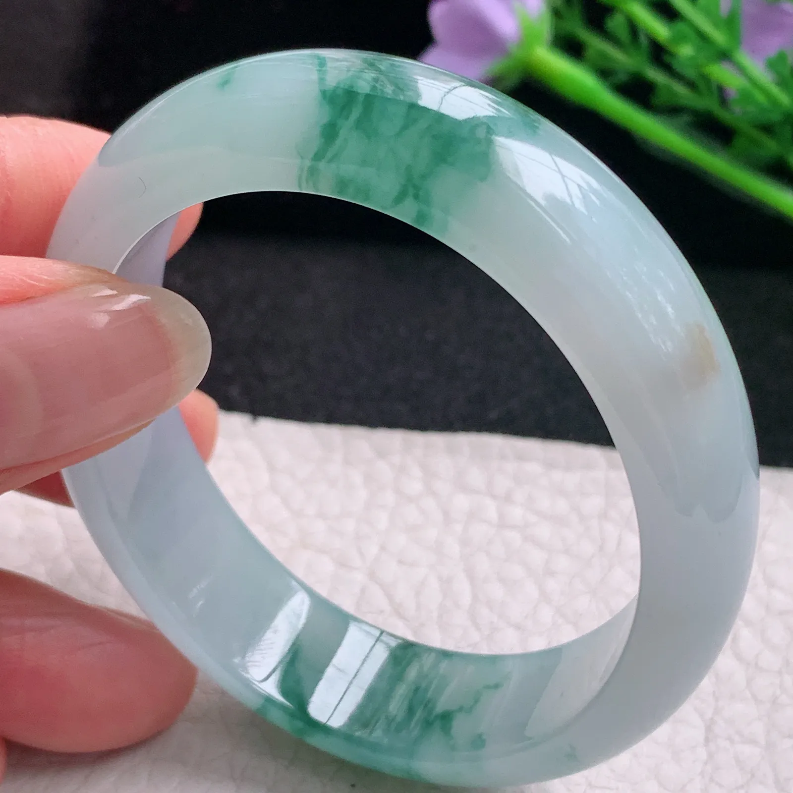 mq实拍53.5*45.8*13.6*7.2贵妃镯 天然缅甸翡翠A货玉手镯冰飘花玉手环