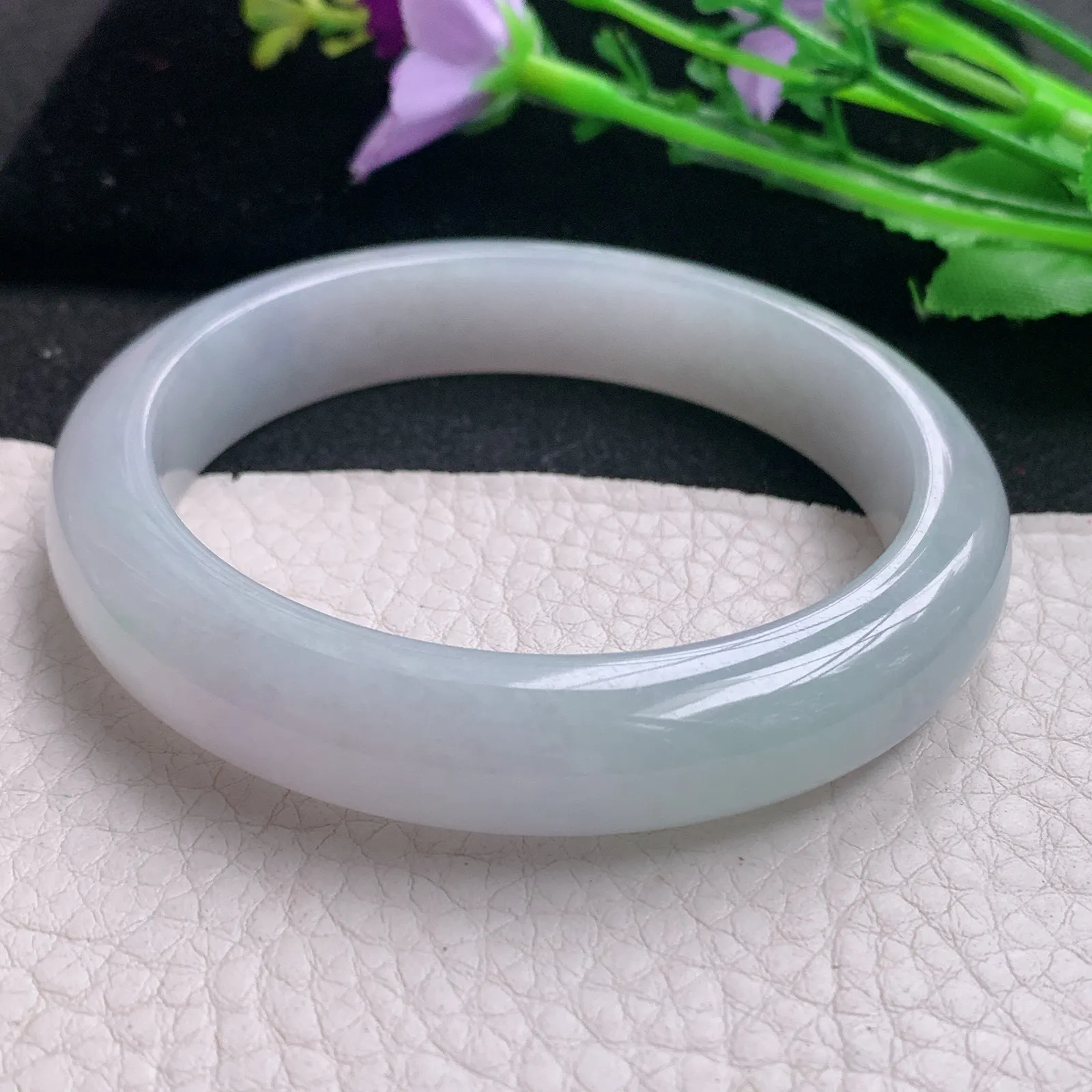 hh实拍57*12*8.5平安镯 天然缅甸翡翠A货玉手镯淡冰紫底宽边玉手环