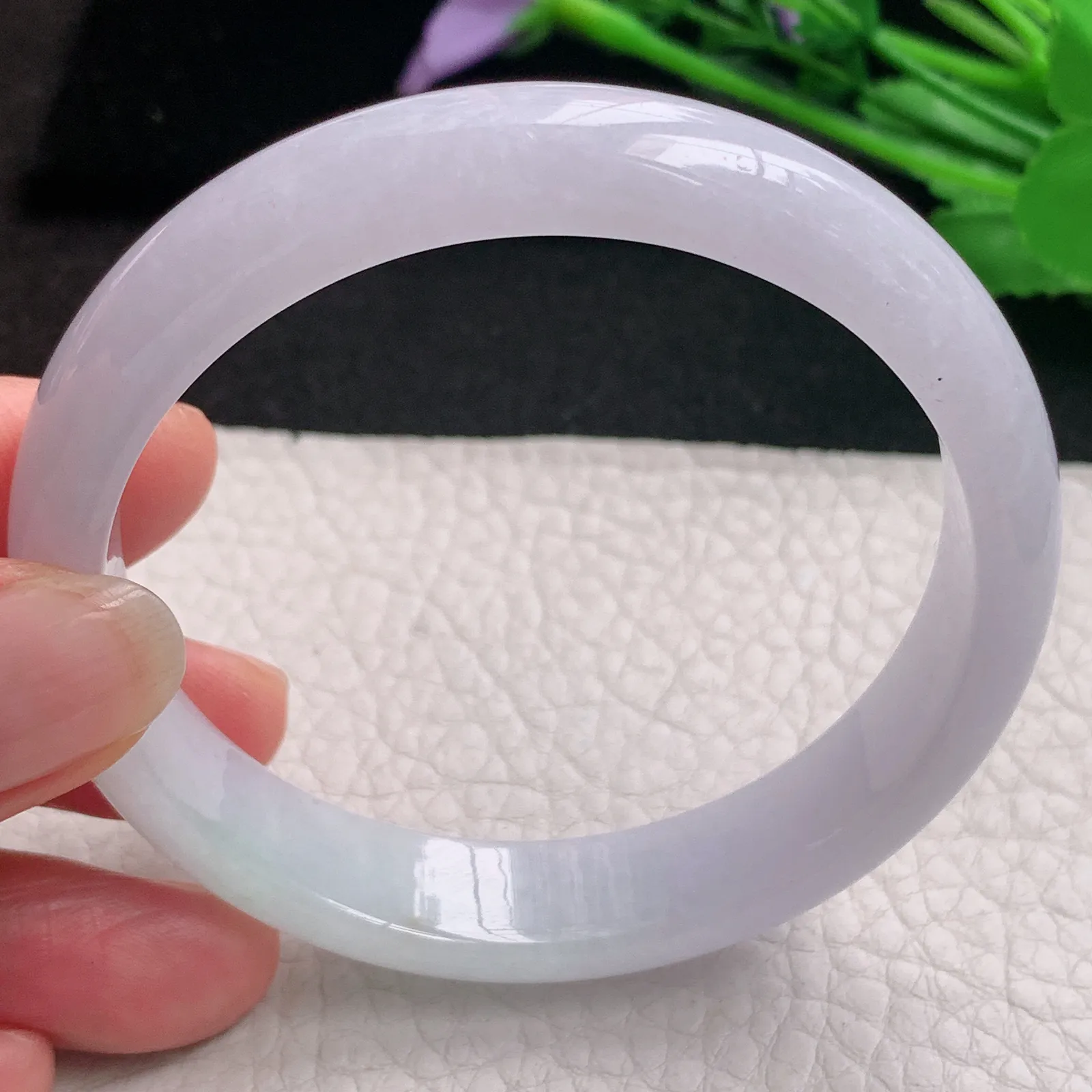 nr实拍57.5*12.2*6.8平安镯 天然缅甸翡翠A货玉手镯淡紫水润宽边玉手环