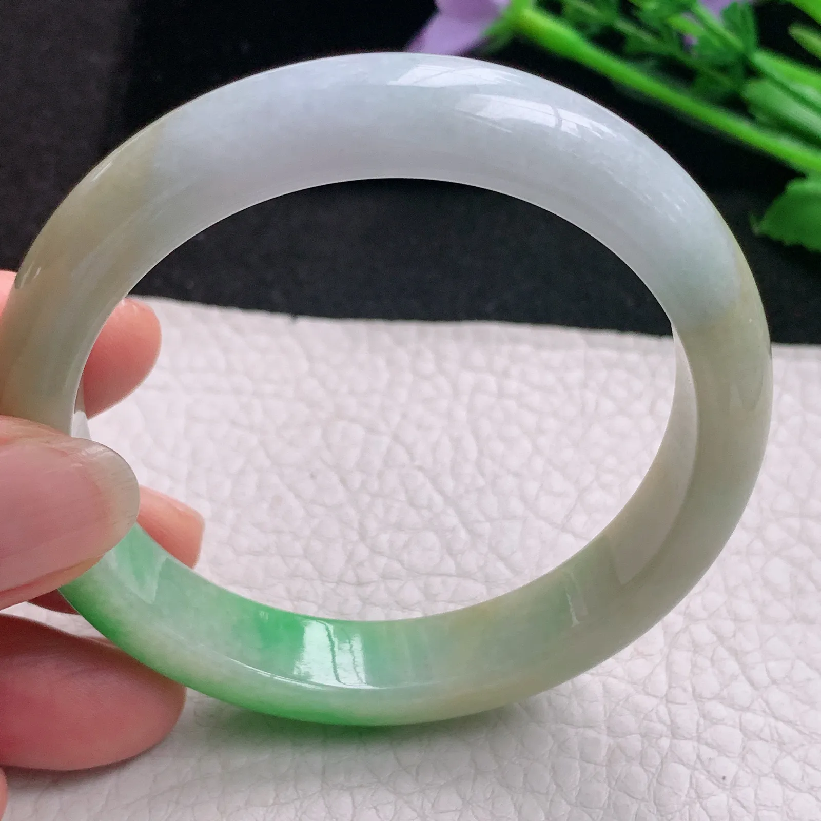 mq实拍55*11.8*7.5平安镯 天然缅甸翡翠A货玉手镯三彩水润宽边玉手环