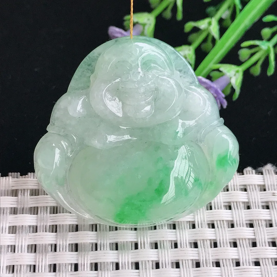 实拍A货翡翠39.9/42.8/9.8老坑冰润飘阳绿大佛公吊坠翡翠挂件