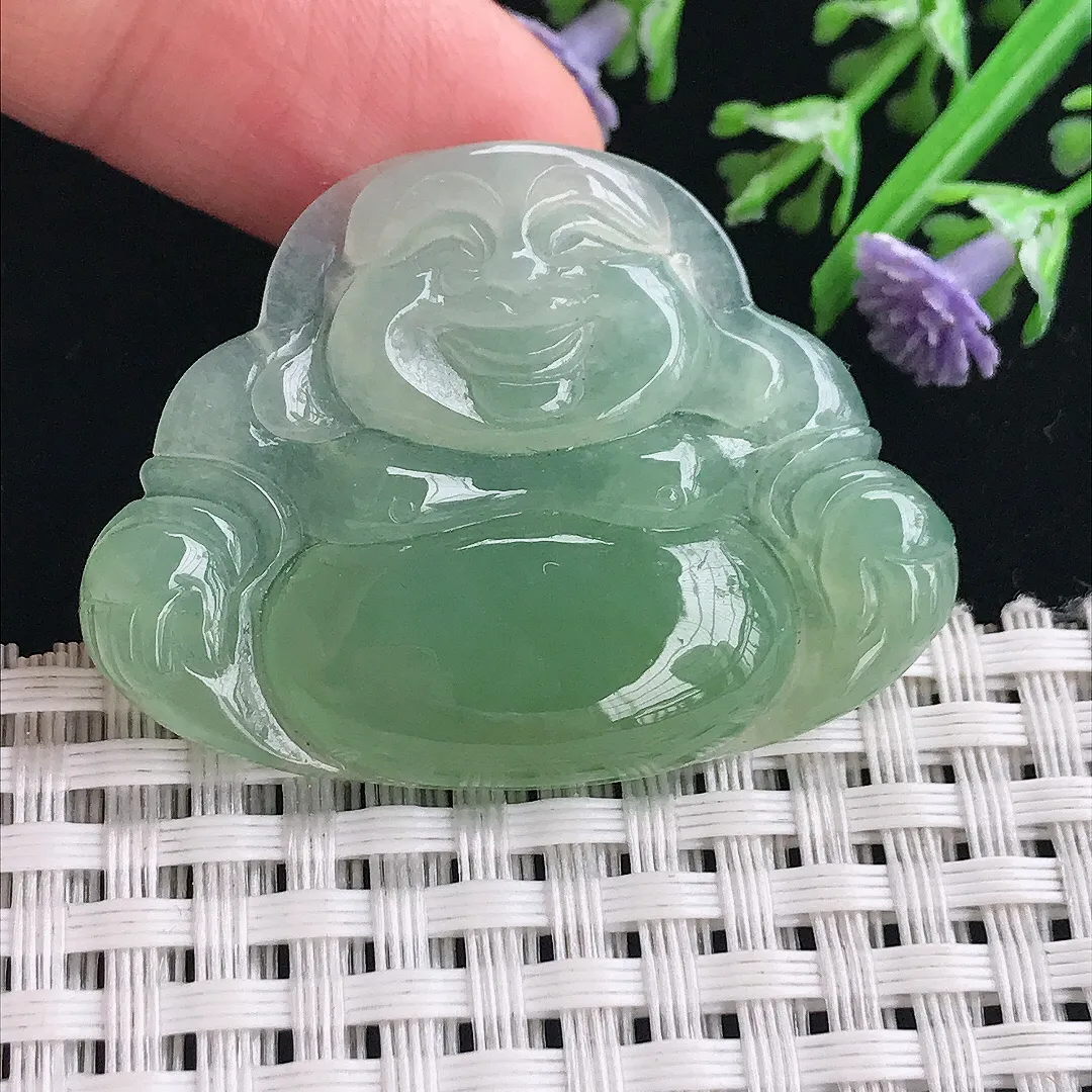 实拍A货翡翠31.5/42.8/5.5老坑冰胶果冻满绿佛公吊坠翡翠玉佛挂件