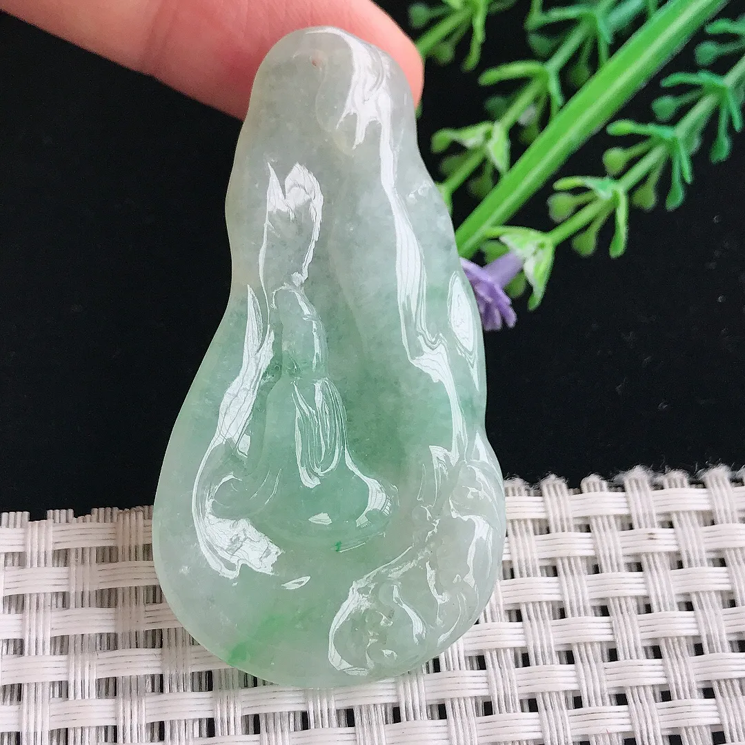 实拍A货翡翠59/31.8/5.8老坑冰润起胶飘绿悟道吊坠翡翠挂件