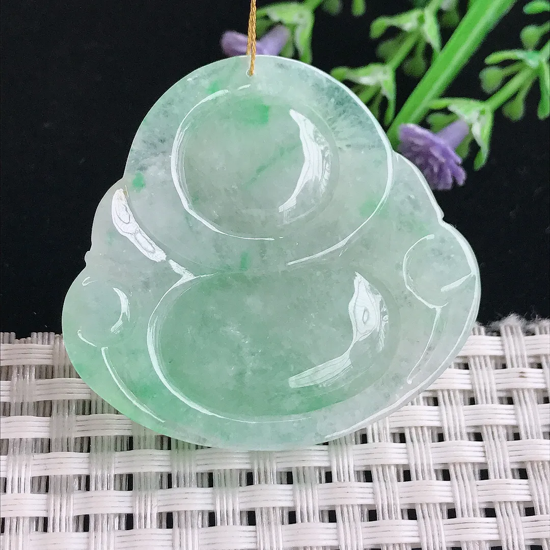 实拍A货翡翠39.9/42.8/9.8老坑冰润飘阳绿大佛公吊坠翡翠挂件