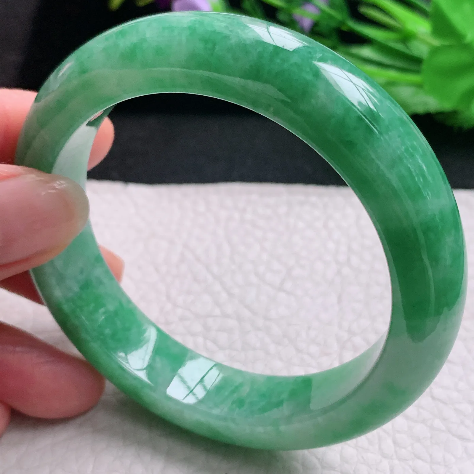 hh实拍56.5*13.5*9.3平安镯 天然缅甸翡翠A货玉手镯满绿辣色宽边玉手环