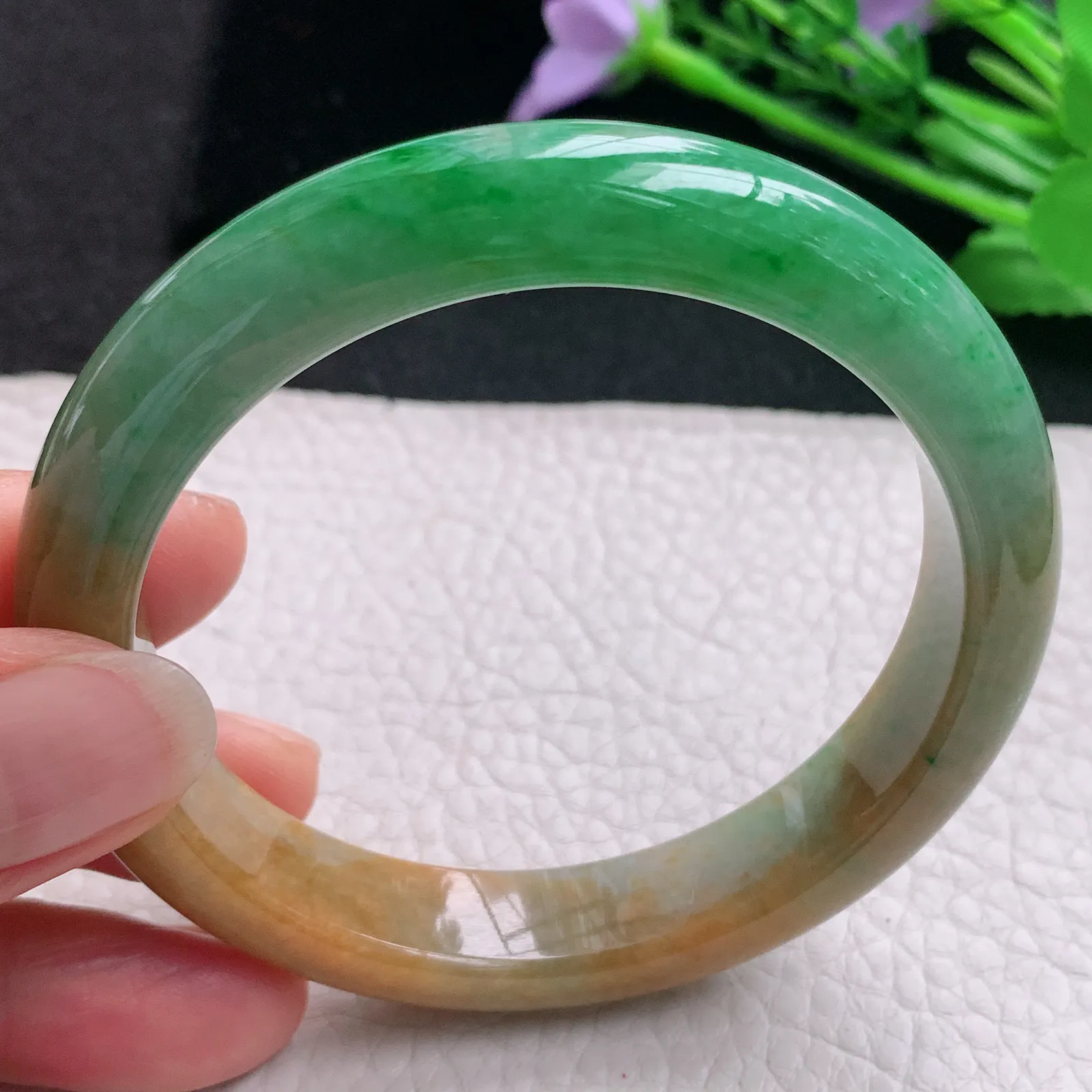 mq实拍58.5*12*8.5平安镯 天然缅甸翡翠A货玉手镯双彩水润宽边玉手环