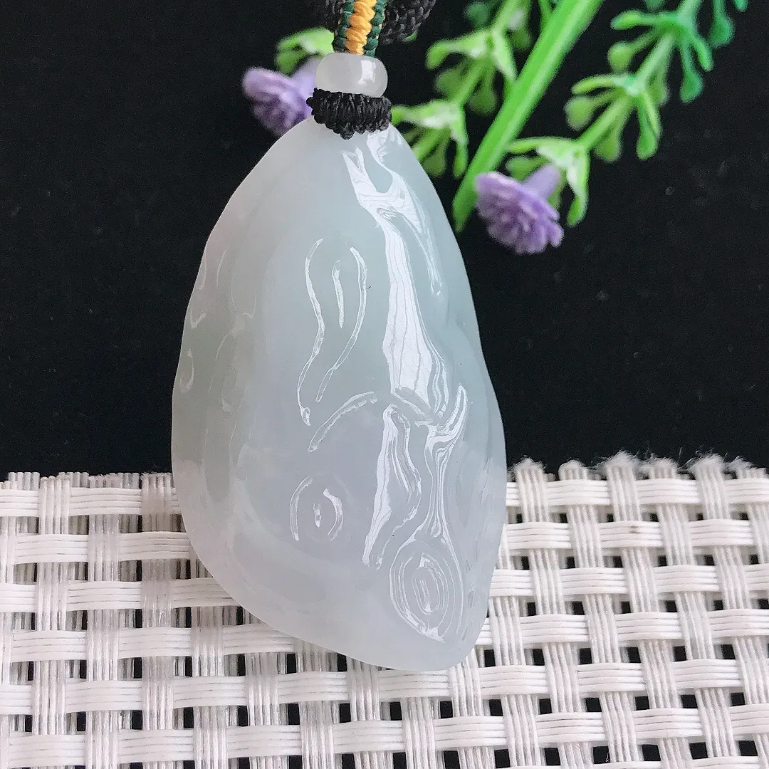 实拍A货翡翠44.8/27.8/14.5老坑冰润水灵原石随行吊坠翡翠挂件