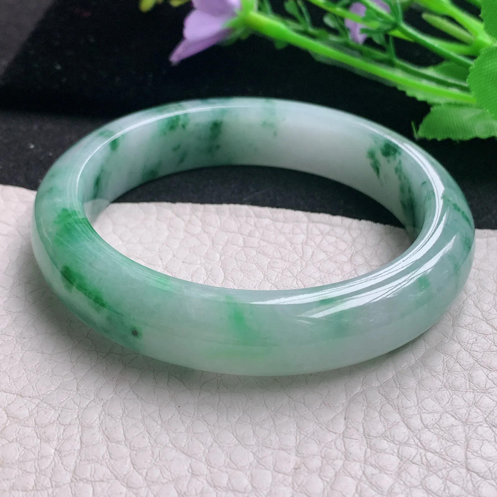 hh实拍57.5*13.8*8.8平安镯 天然缅甸翡翠A货玉手镯冰飘花宽边玉手环
