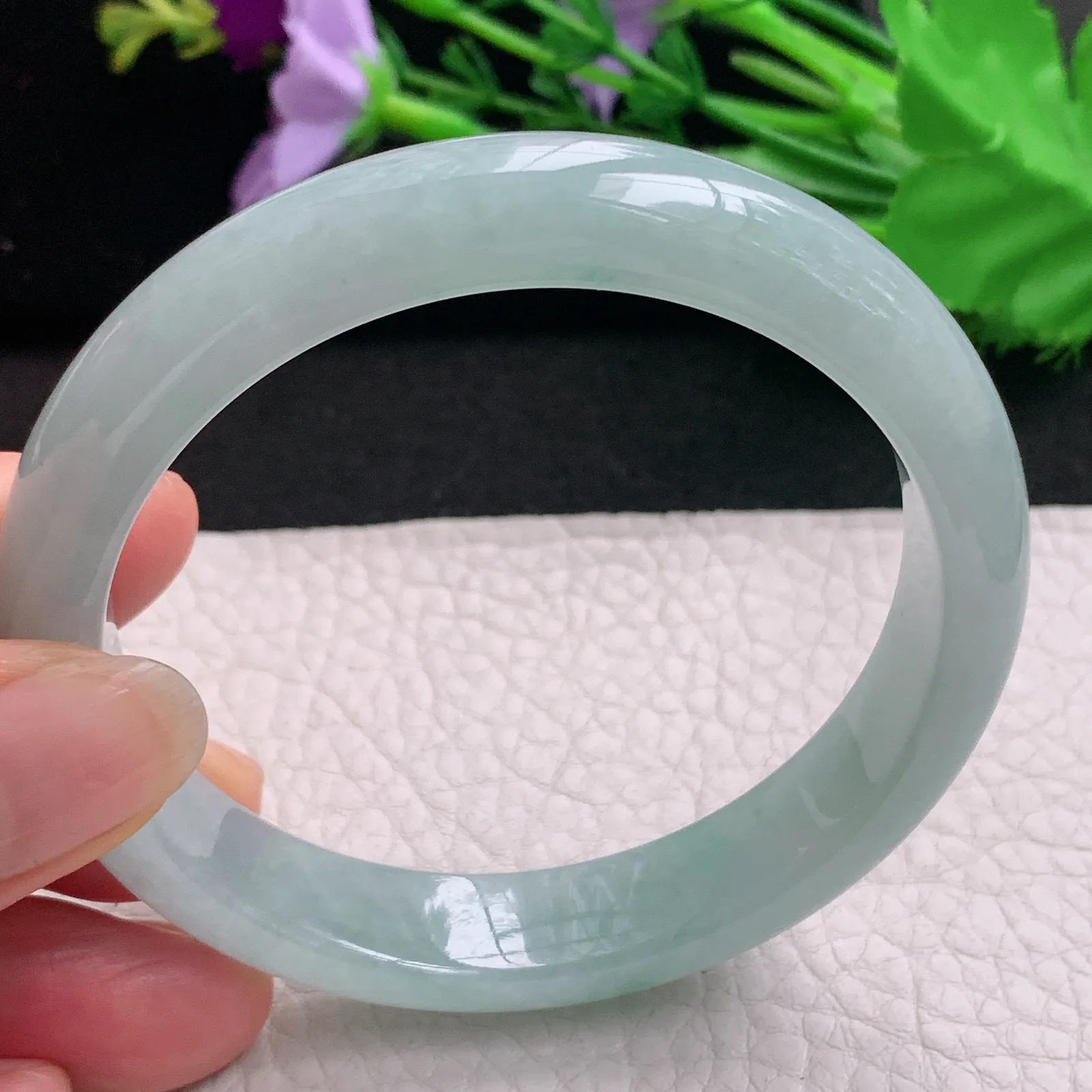 nr实拍57*12*7.6平安镯 天然缅甸翡翠A货玉手镯冰飘花秀气宽边玉手环