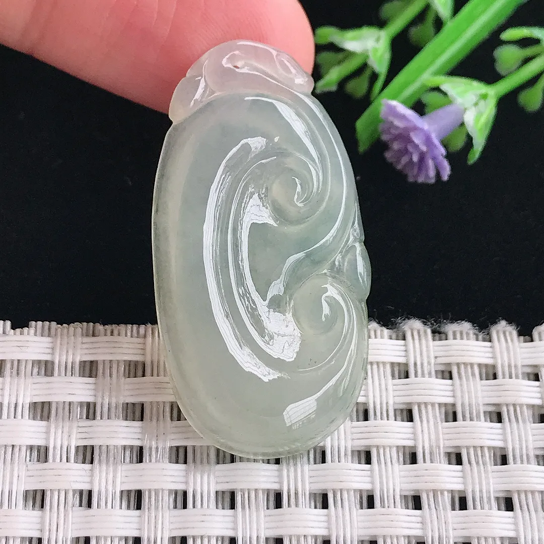 实拍A货翡翠37.6/19.6/4老坑冰胶水灵冰晴如意吊坠正装翡翠挂件