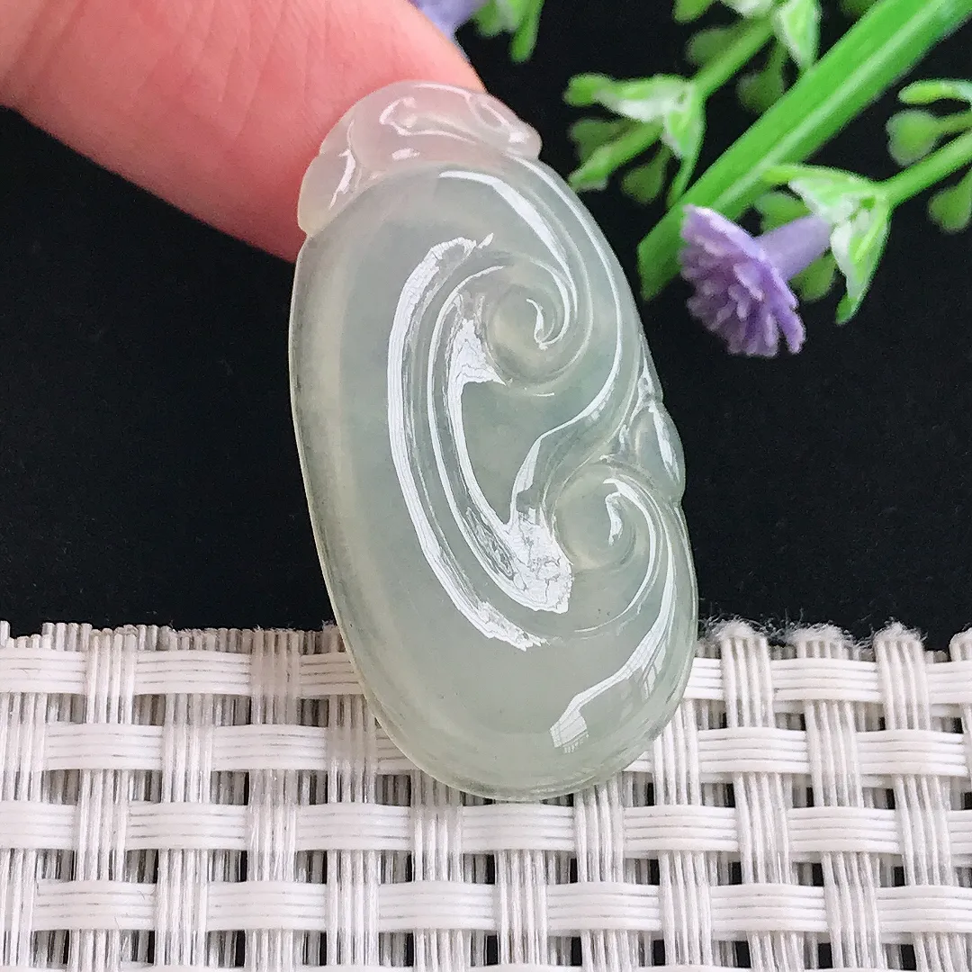 实拍A货翡翠37.6/19.6/4老坑冰胶水灵冰晴如意吊坠正装翡翠挂件