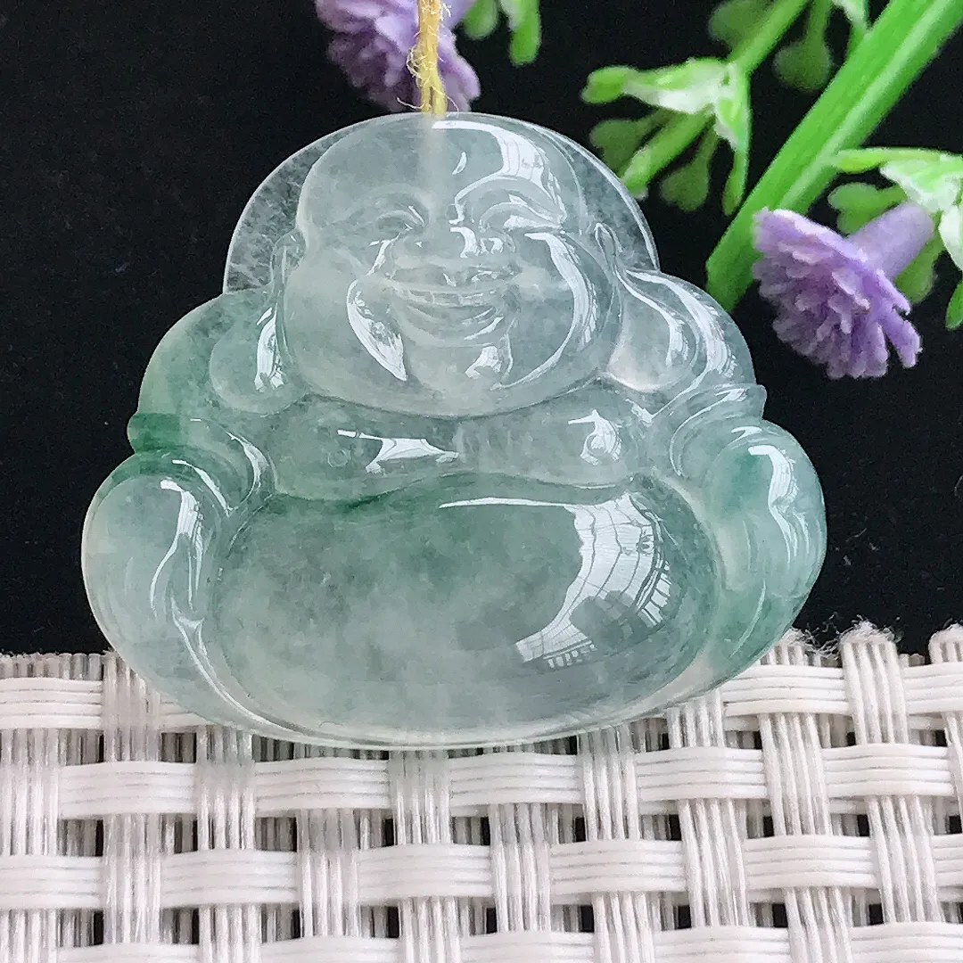 实拍A货翡翠27.8/32.8/6.2老坑冰种起胶冰飘花佛公吊坠翡翠玉佛挂件