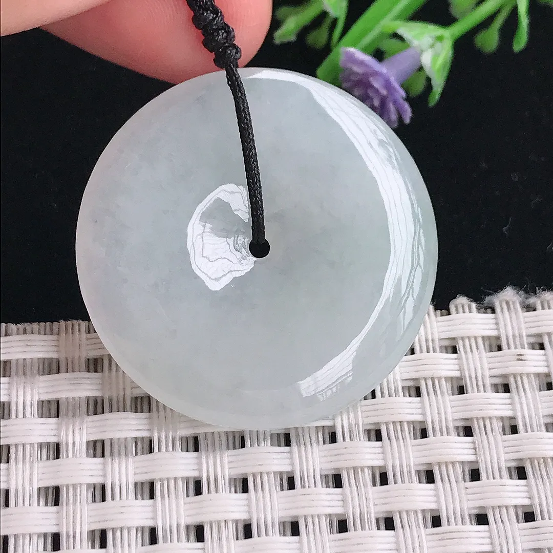 实拍A货翡翠32.8/5.2老坑冰润水灵平安扣吊坠正装翡翠玉扣挂件