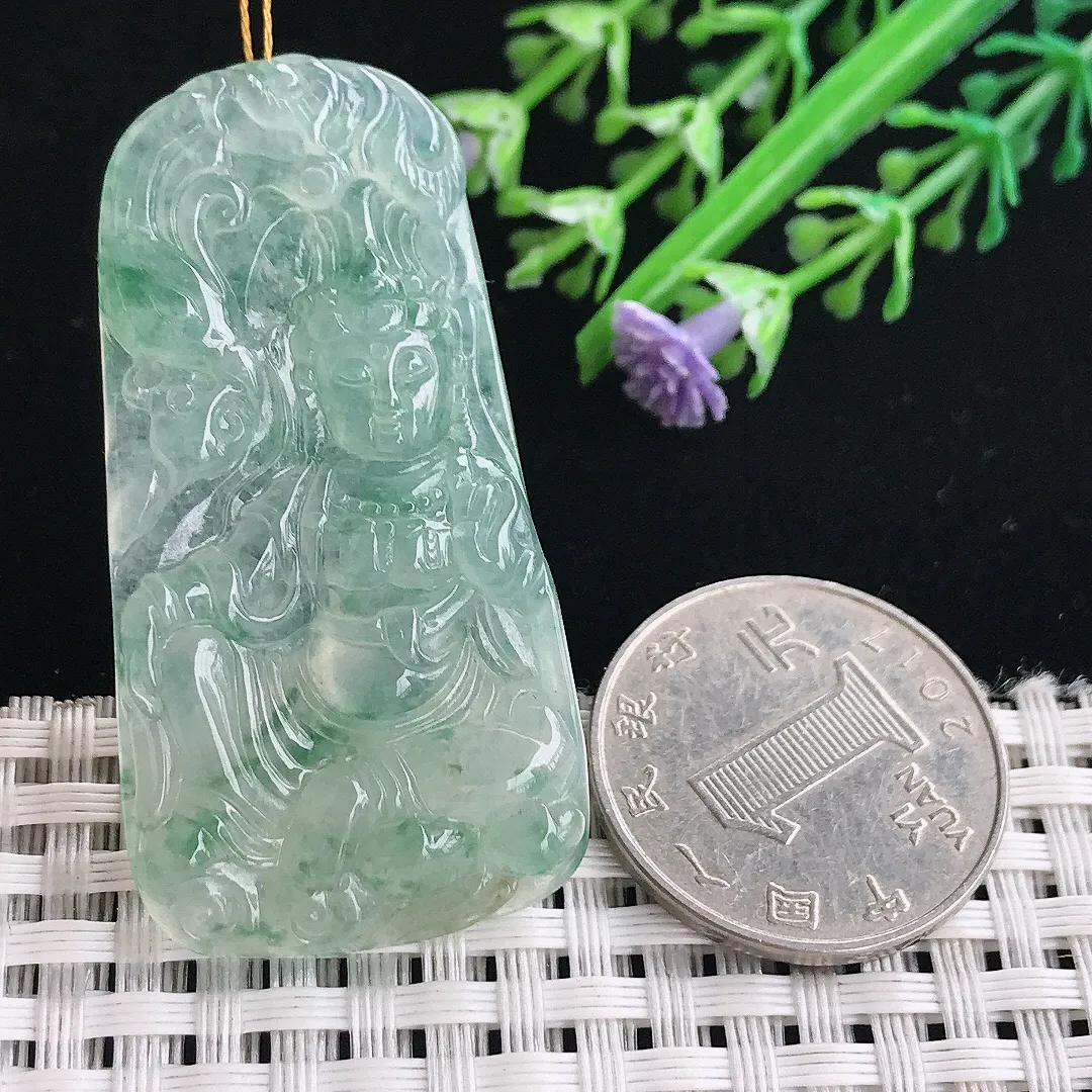 实拍A货翡翠49.2/25.2/6.2老坑冰胶果冻冰飘花观音菩萨吊坠翡翠挂件