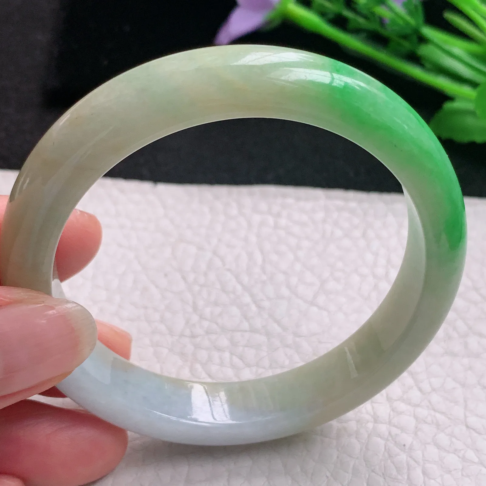 mq实拍55*11.8*7.5平安镯 天然缅甸翡翠A货玉手镯三彩水润宽边玉手环