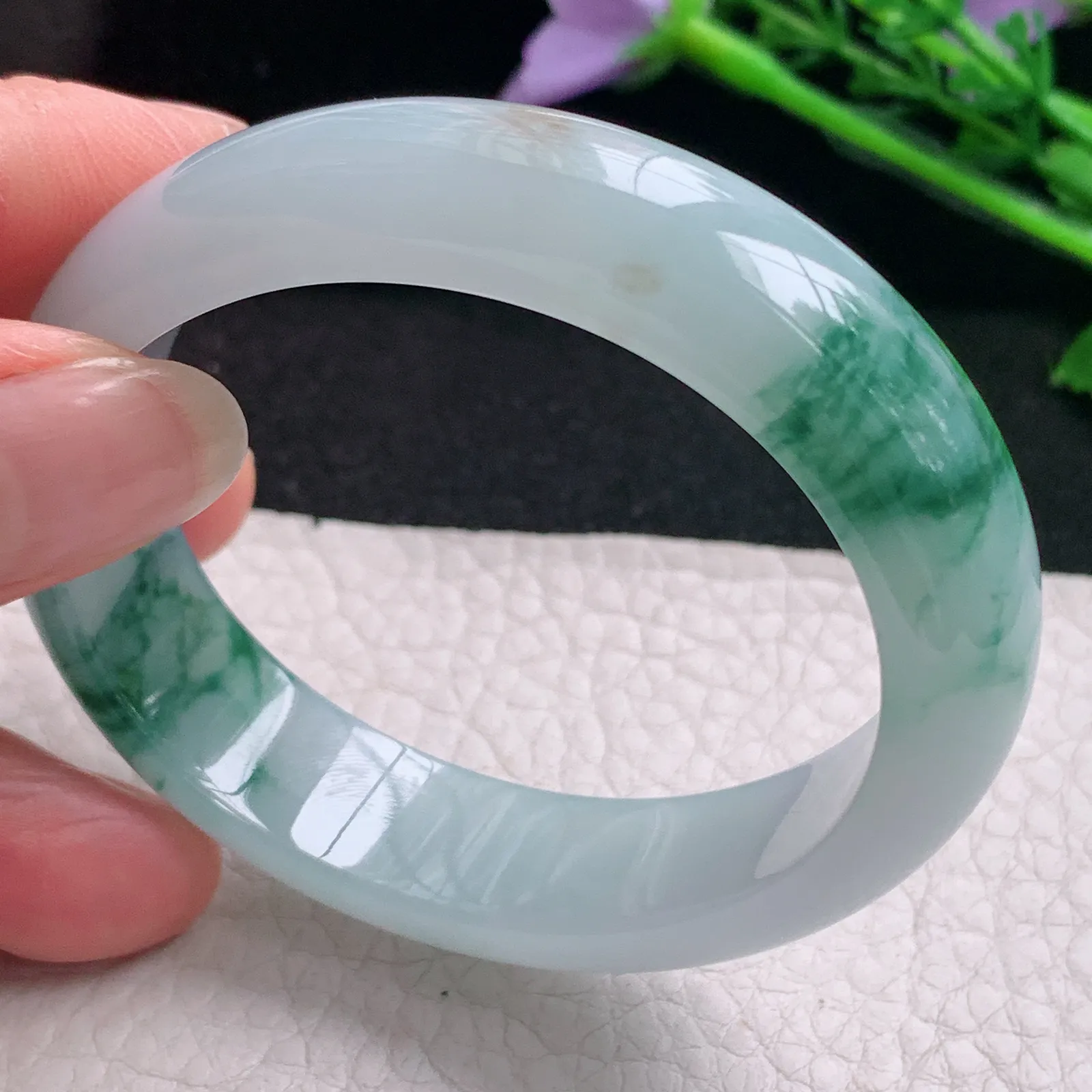 mq实拍53.5*45.8*13.6*7.2贵妃镯 天然缅甸翡翠A货玉手镯冰飘花玉手环