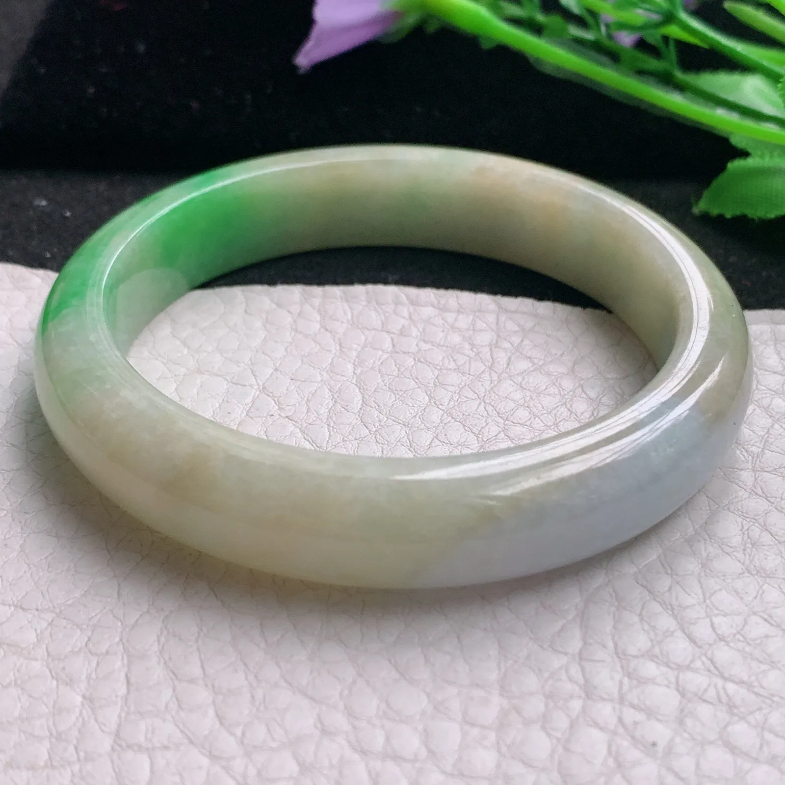 mq实拍55*11.8*7.5平安镯 天然缅甸翡翠A货玉手镯三彩水润宽边玉手环