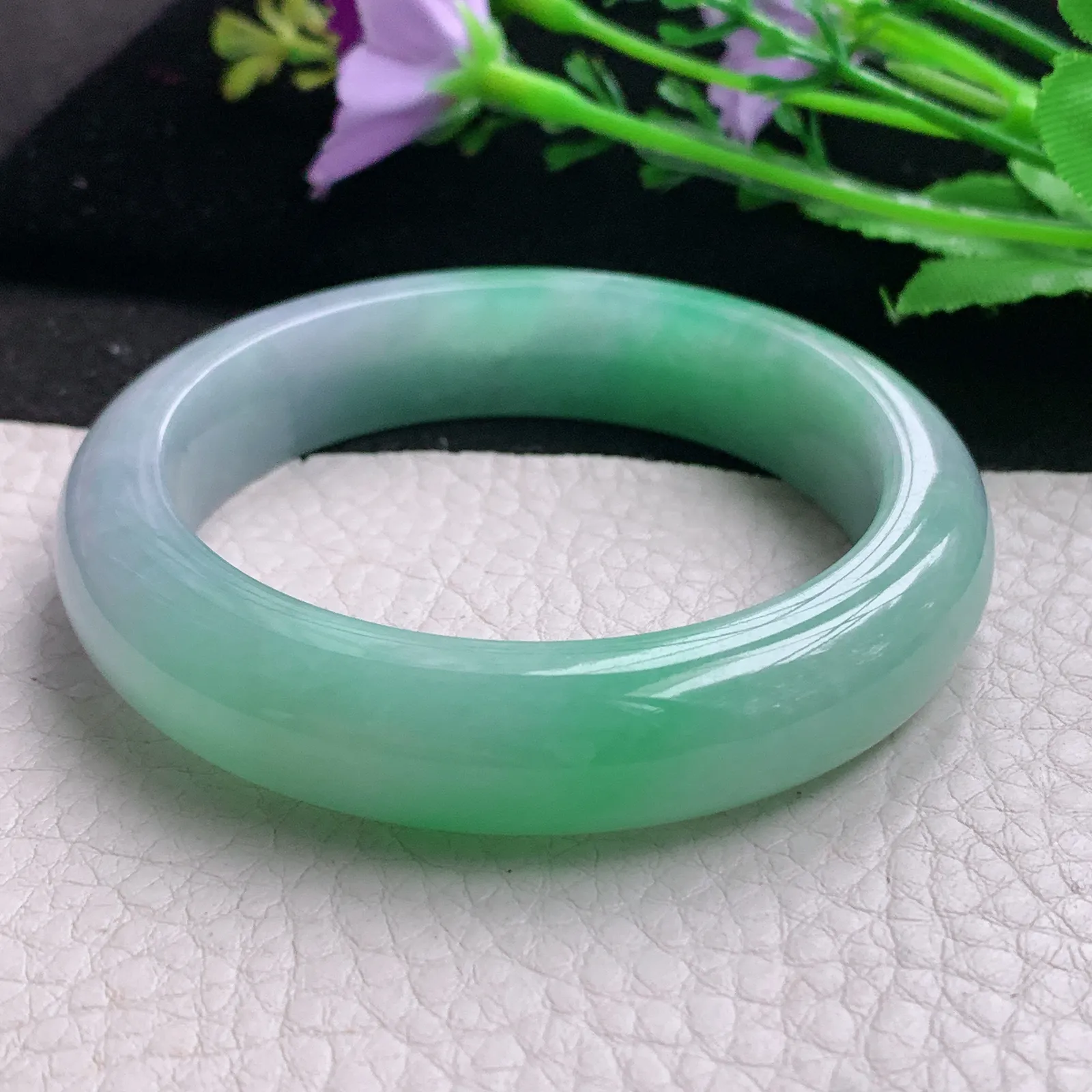 nr小圈口52.5*12.8*8.5平安镯 天然缅甸翡翠A货玉手镯春带彩秀气宽边玉手环