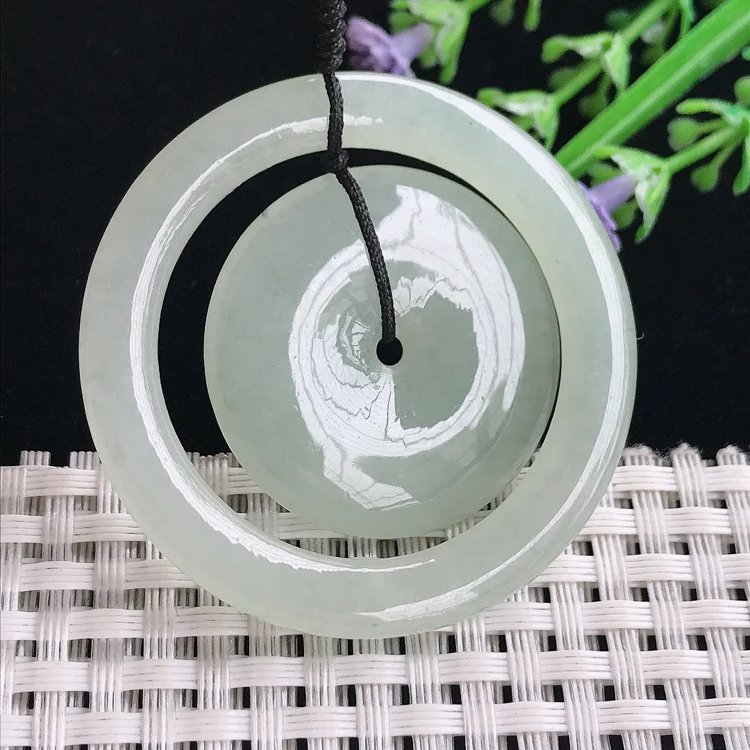 实拍A货翡翠45.5/5.1老坑冰胶水灵冰晴母子扣吊坠翡翠平安扣挂件