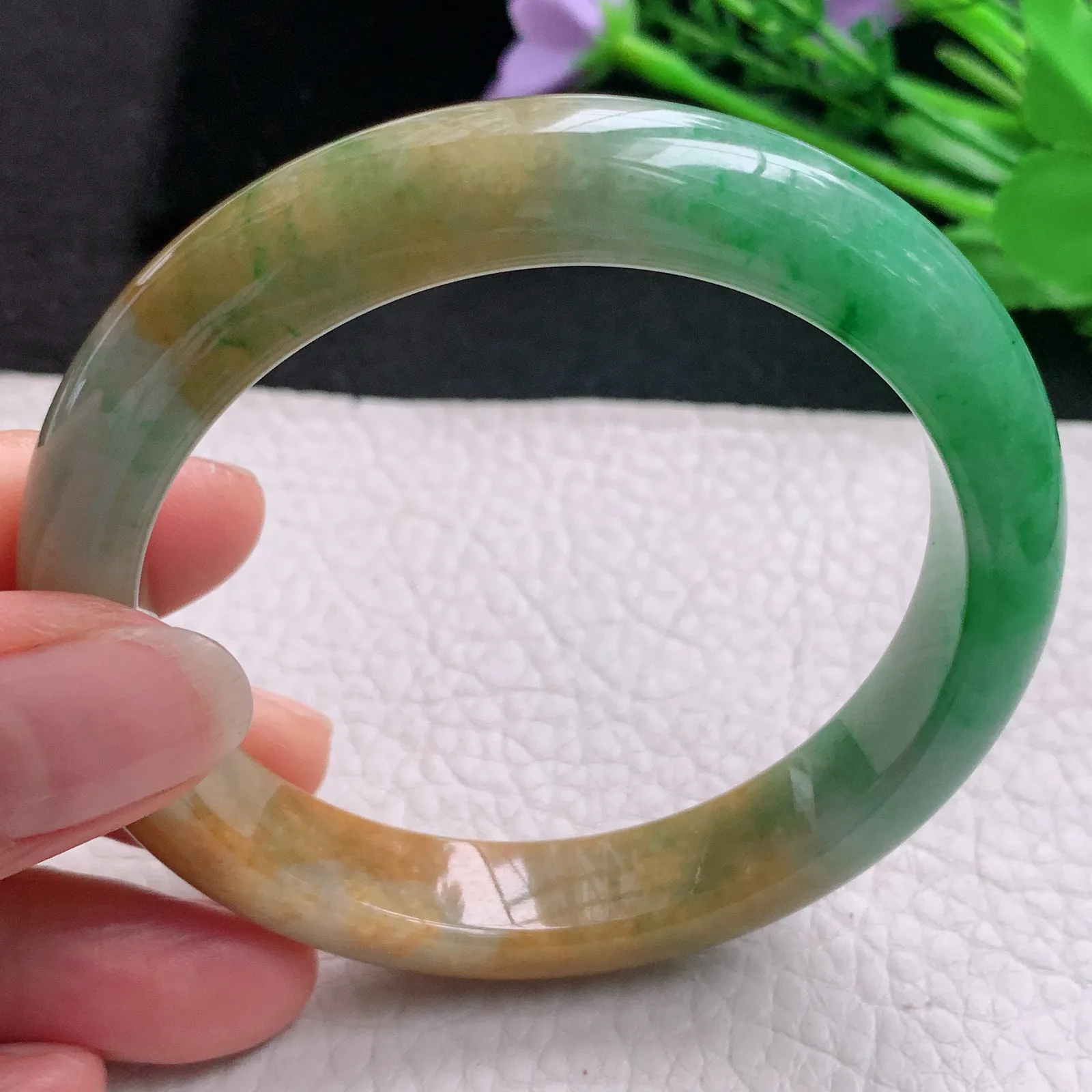 mq实拍58.5*12*8.5平安镯 天然缅甸翡翠A货玉手镯双彩水润宽边玉手环