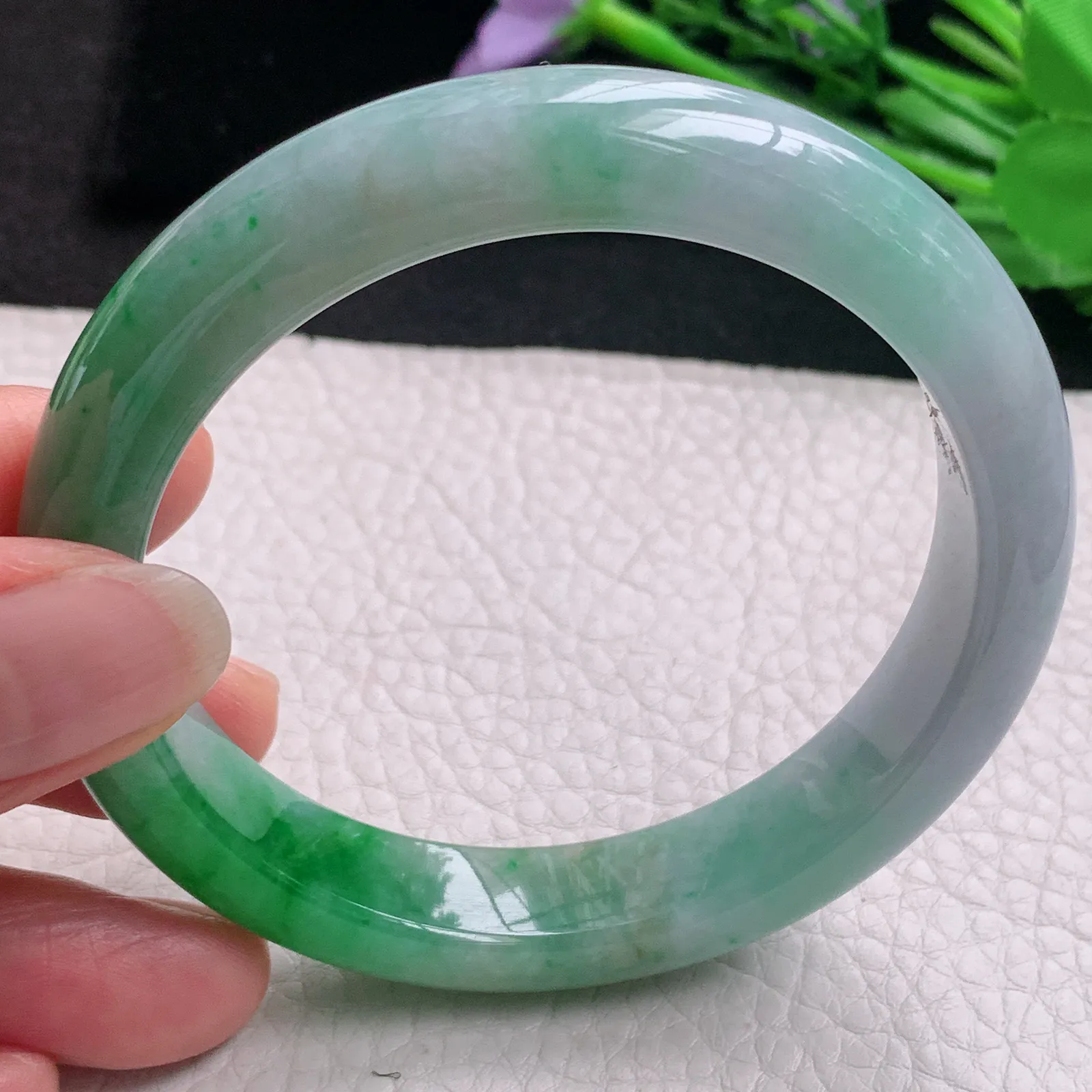 mq实拍59*12.3*8.8平安镯 天然缅甸翡翠A货玉手镯辣绿水润宽边玉手环