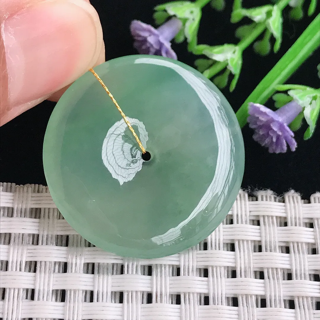 实拍A货翡翠30/5.6老坑冰胶果冻冰晴绿平安扣吊坠翡翠挂件