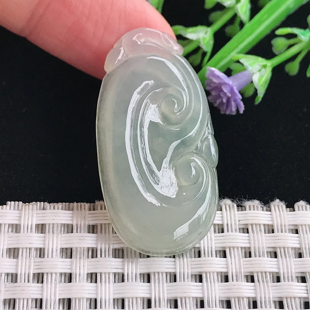 实拍A货翡翠37.6/19.6/4老坑冰胶水灵冰晴如意吊坠正装翡翠挂件