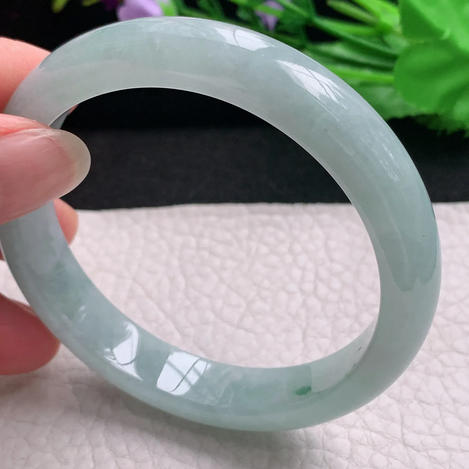 nr实拍57*12*7.6平安镯 天然缅甸翡翠A货玉手镯冰飘花秀气宽边玉手环