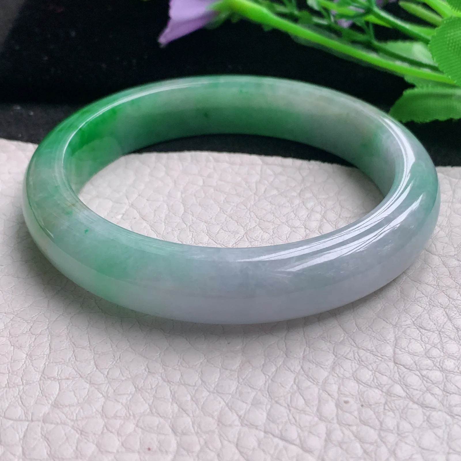 mq实拍59*12.3*8.8平安镯 天然缅甸翡翠A货玉手镯辣绿水润宽边玉手环