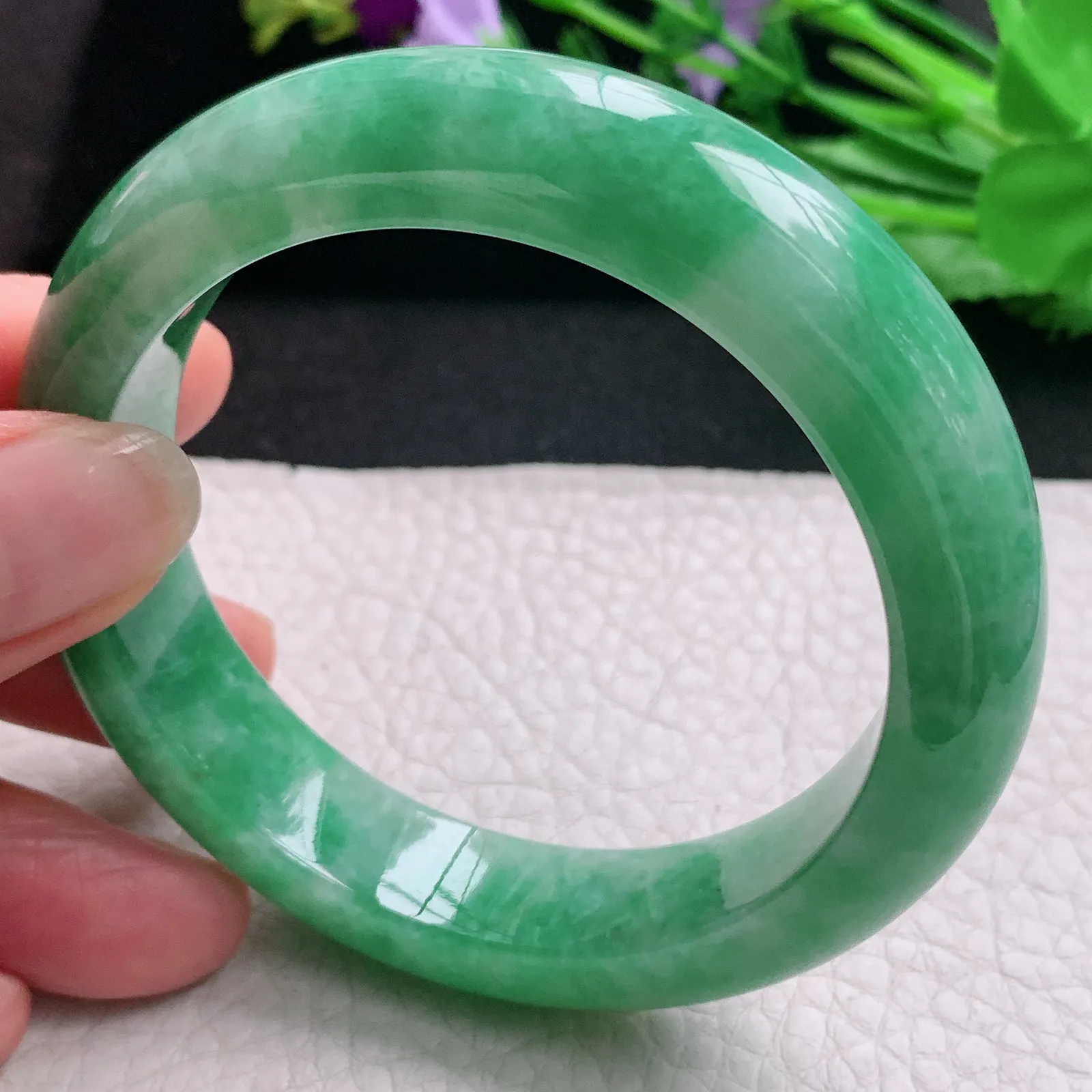 hh实拍56.5*13.5*9.3平安镯 天然缅甸翡翠A货玉手镯满绿辣色宽边玉手环