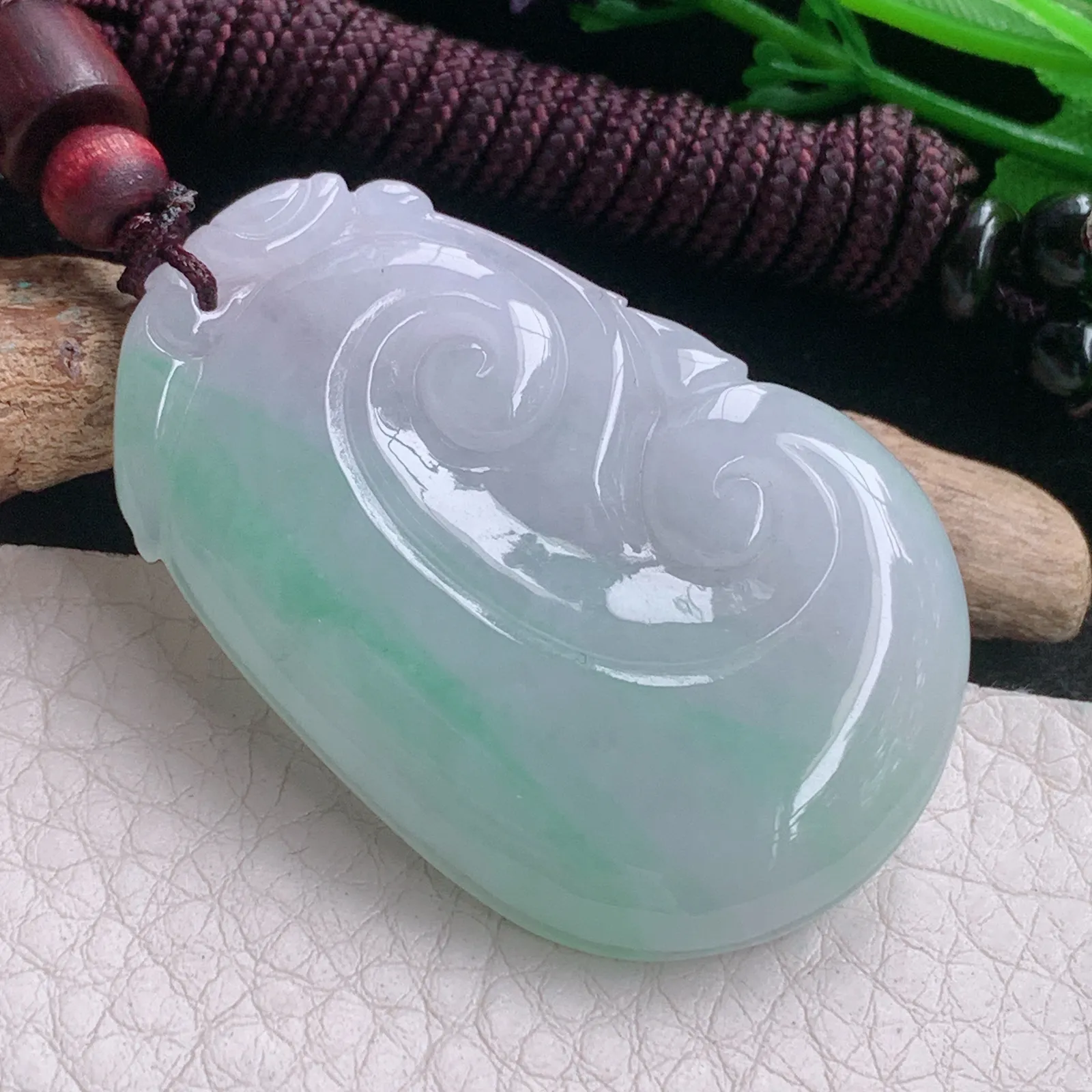 zen自然光47.2*31*6.2天然缅甸翡翠A货春带彩如意 玉如意玉吊坠