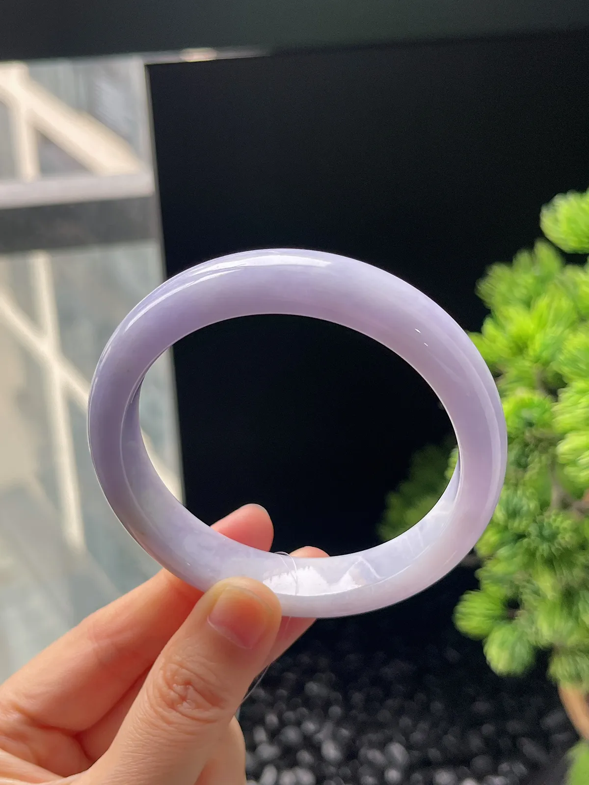 正圈59.4圈口，翡翠糯化种紫色手镯