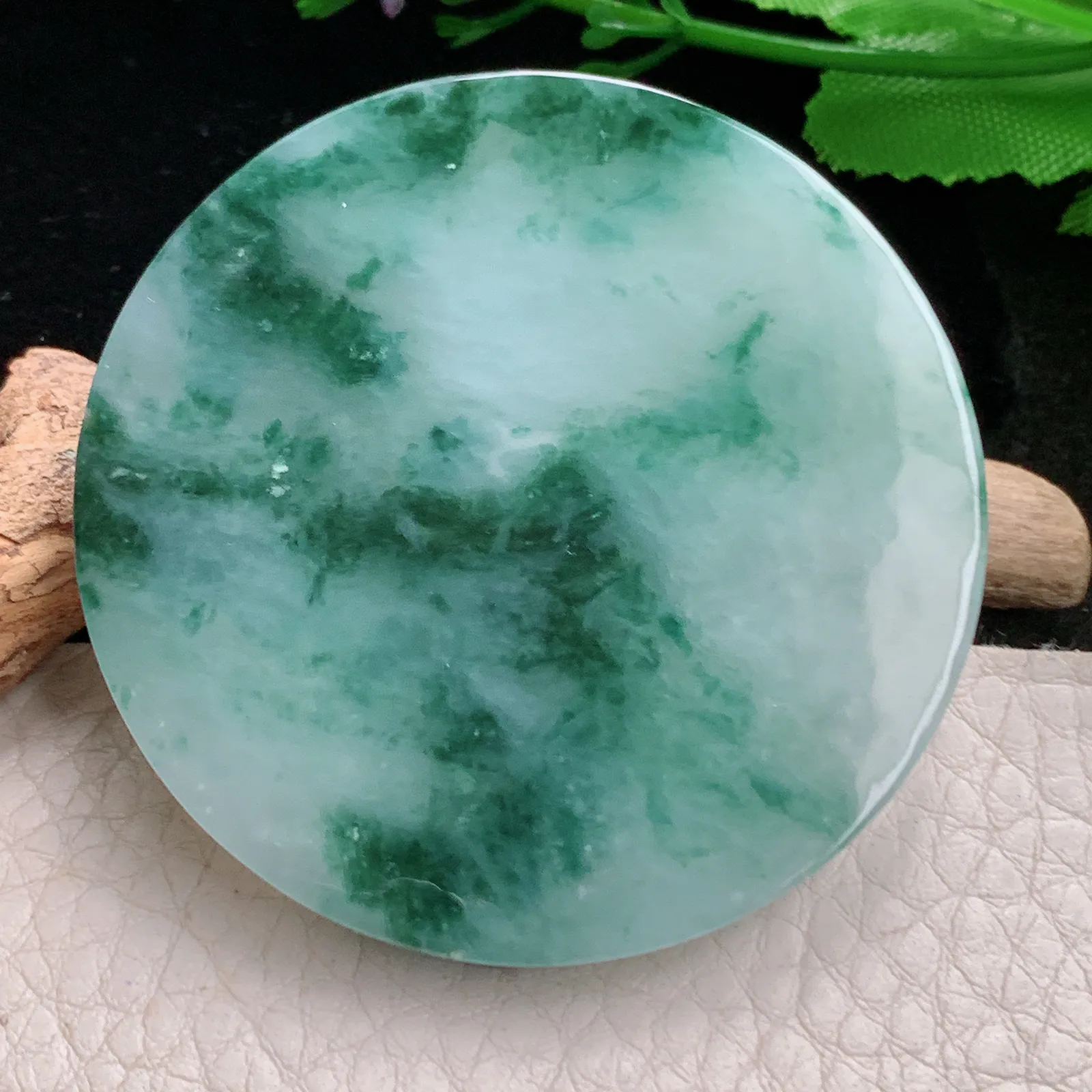 f8自然光53*6天然缅甸翡翠A货飘花平安无事牌 大平安扣玉吊坠