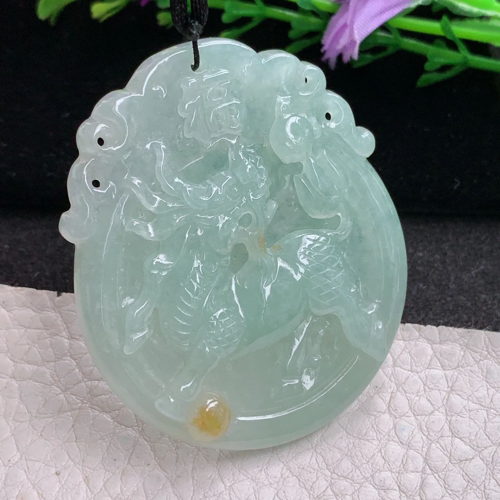 f8自然光51.8*43.6*6天然缅甸翡翠A货双彩瑞兽麒麟 玉麒麟玉吊坠