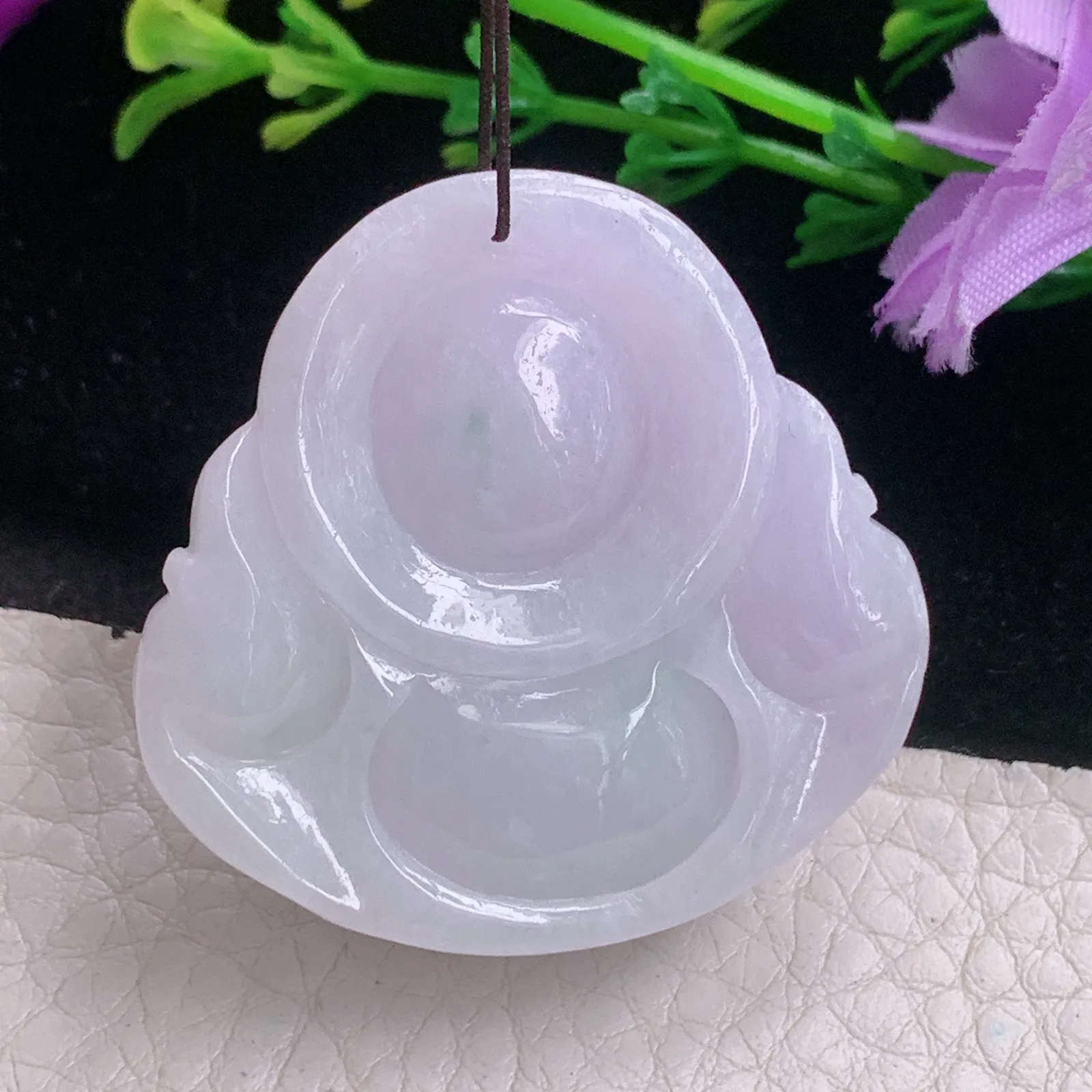 zen自然光37.5*38.7*12.3天然缅甸翡翠A货春带彩饱满佛公 开心佛玉吊坠