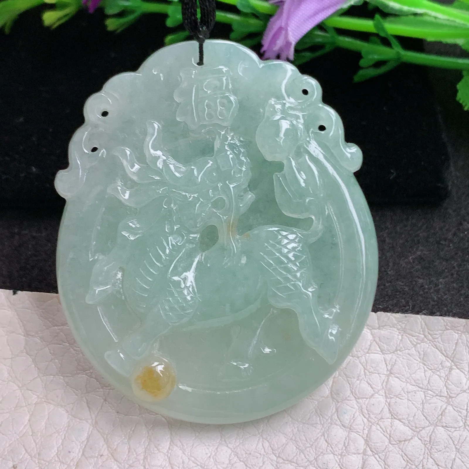 f8自然光51.8*43.6*6天然缅甸翡翠A货双彩瑞兽麒麟 玉麒麟玉吊坠