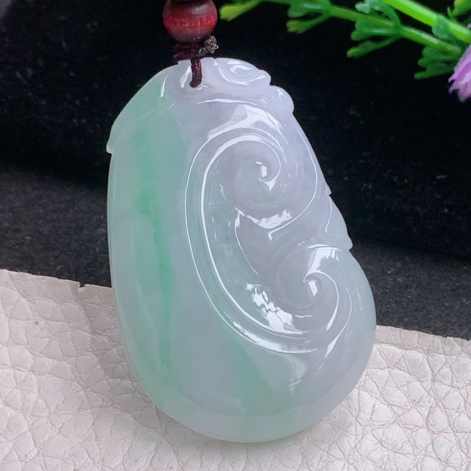 zen自然光47.2*31*6.2天然缅甸翡翠A货春带彩如意 玉如意玉吊坠